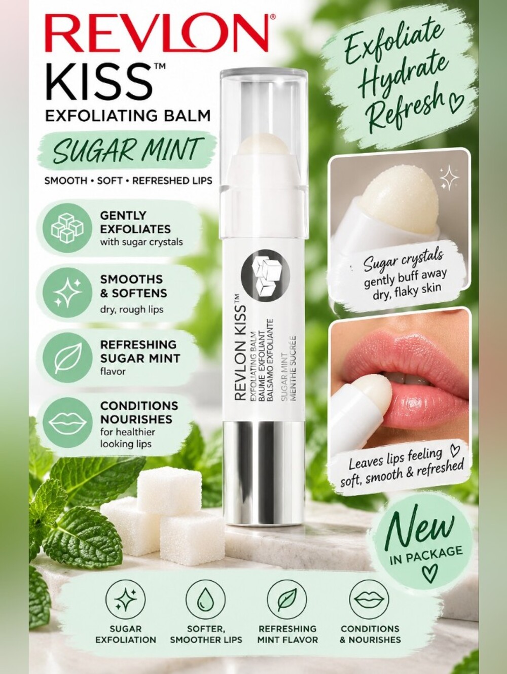 NEW Revlon Kiss Exfoliating Lip Balm Sugar Mint 0.09 oz
